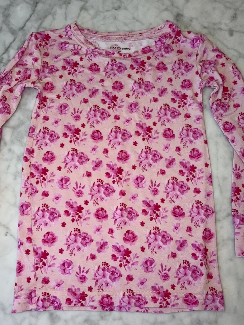 LEV BABY Girls' Pink Floral Long-Sleeve Pajama Set - Pink 3T